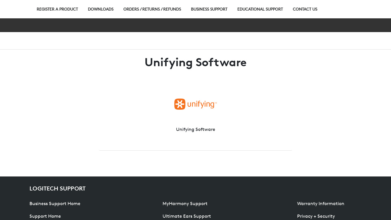 Logitech Unifying Software Landing page