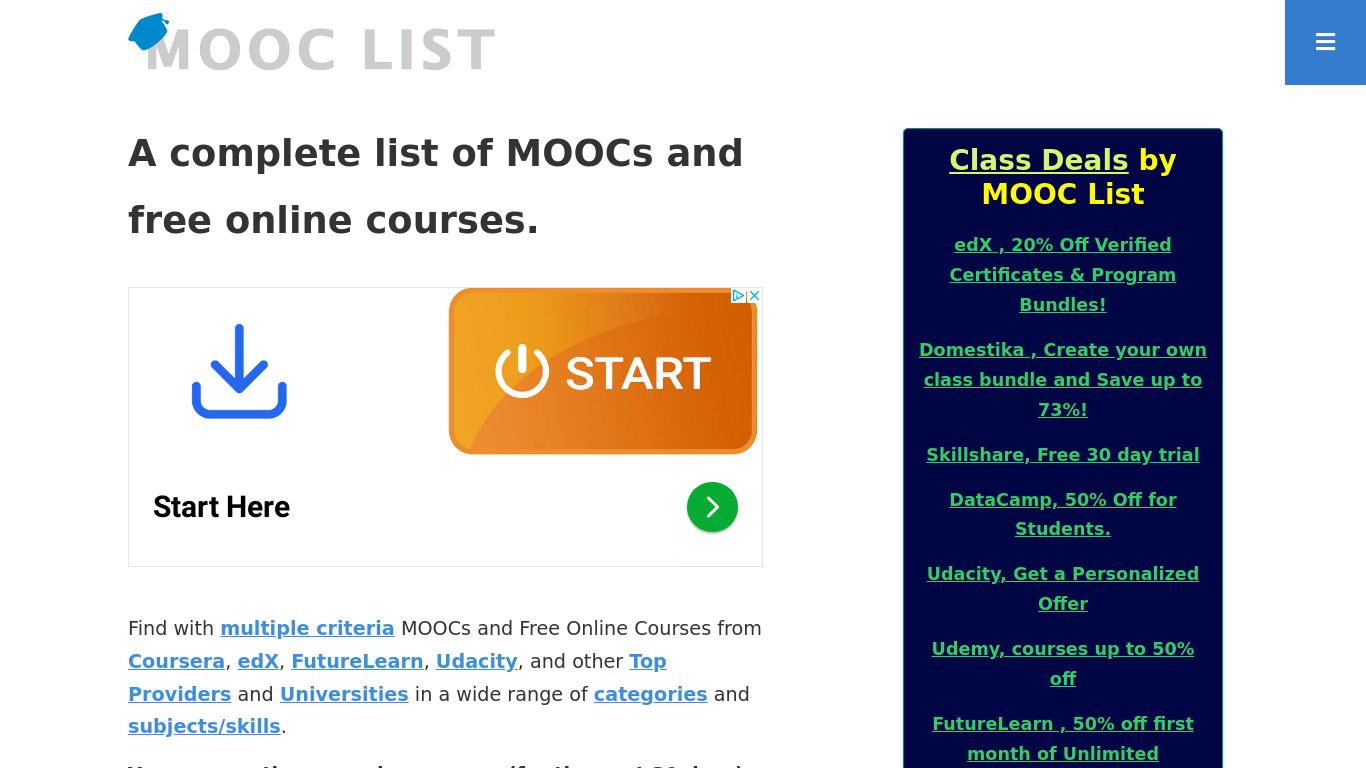 MOOC list Landing page