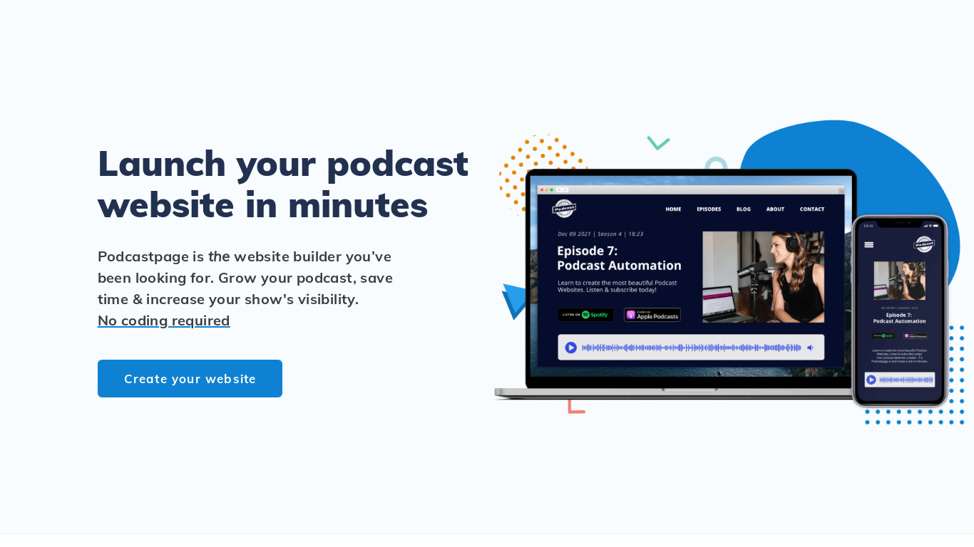 Podcastpage.io Landing page