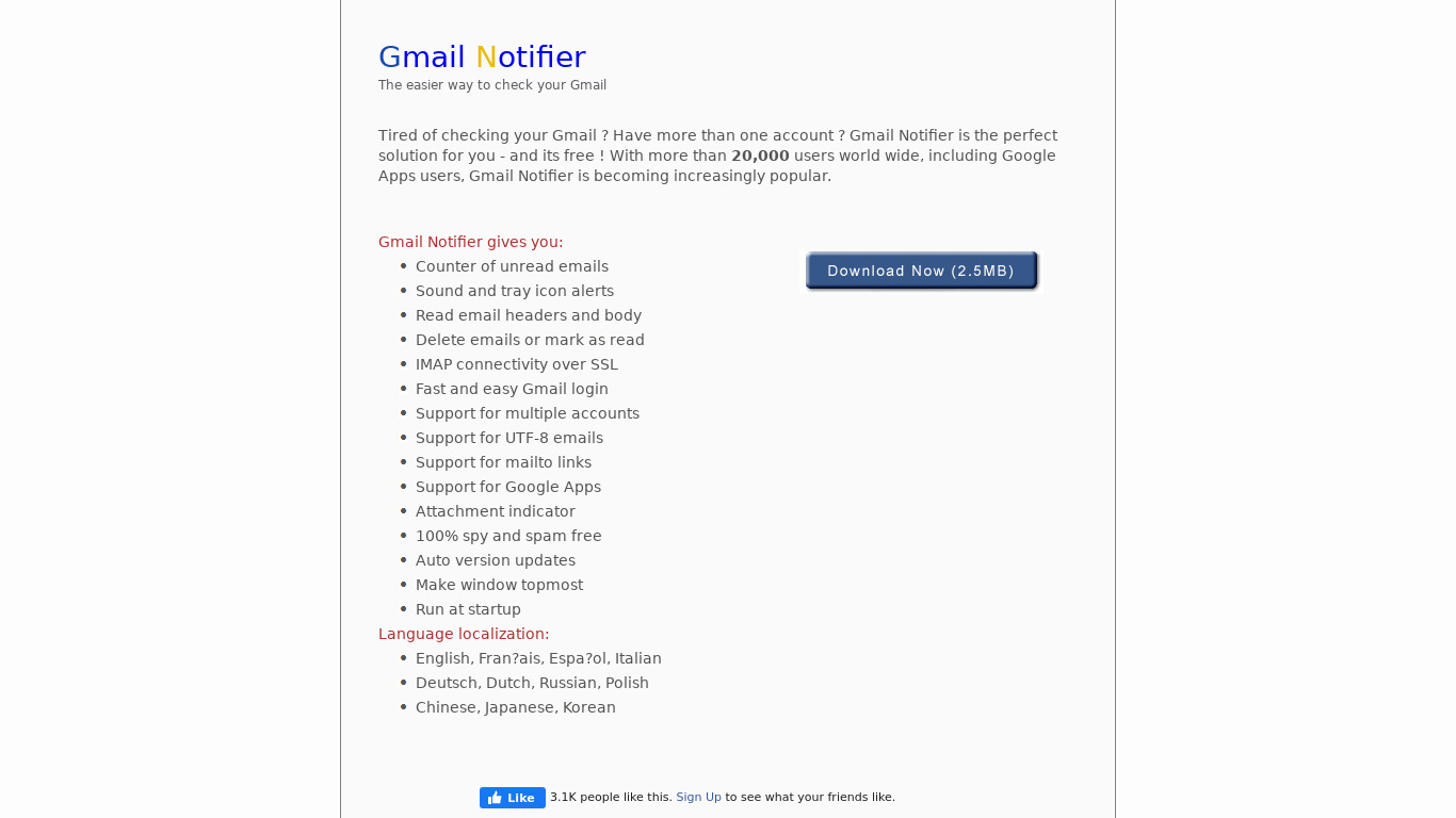 Gmail Notifier (gmailnotifier.com) Landing page