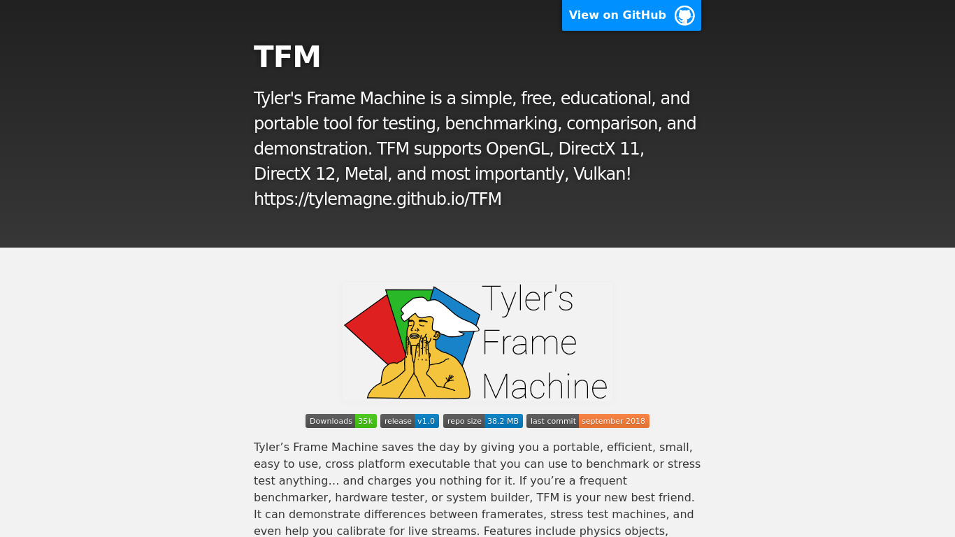 Tyler's Frame Machine Landing page
