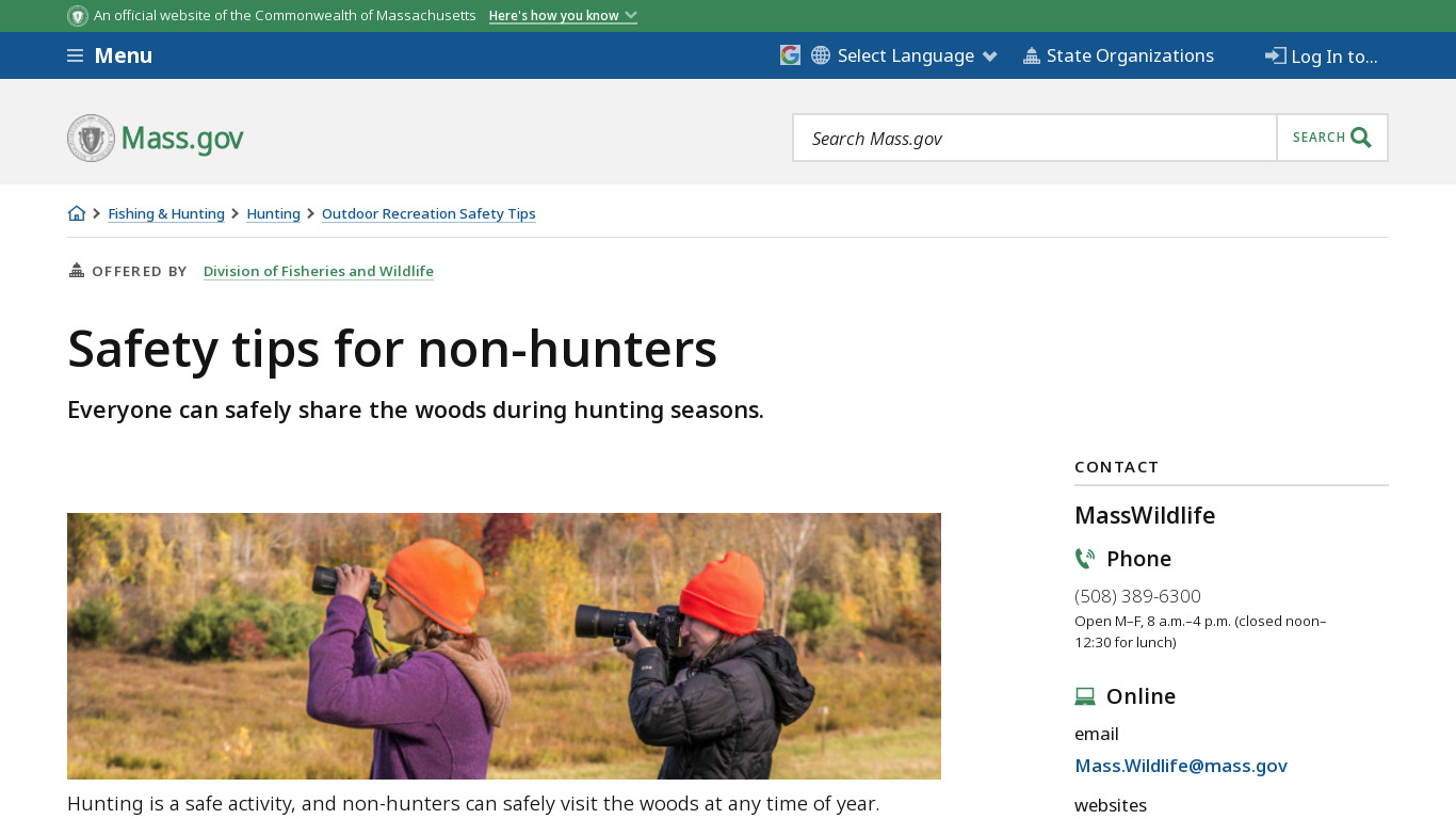 Safety for Hunters Landing page