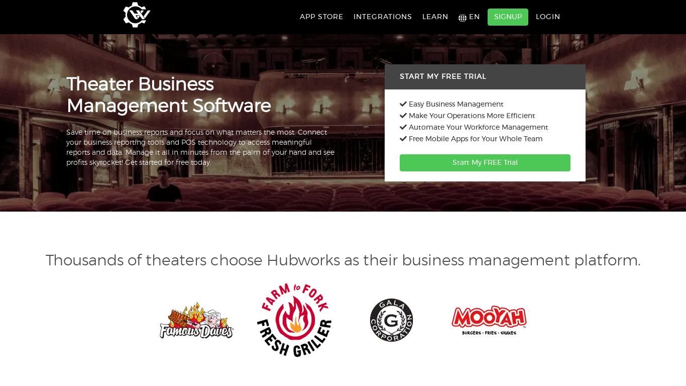 Hubworks Theater Business Management Software Landing page