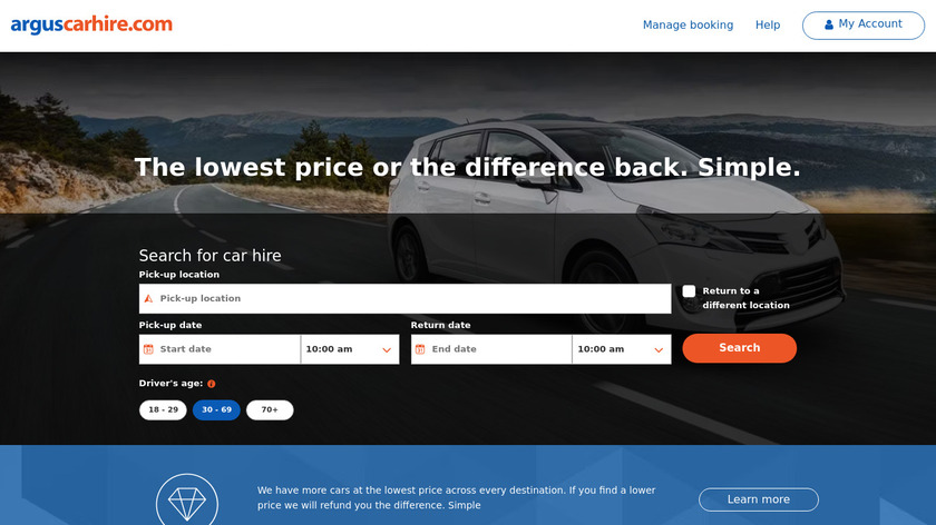 Argus Car Hire App Landing Page