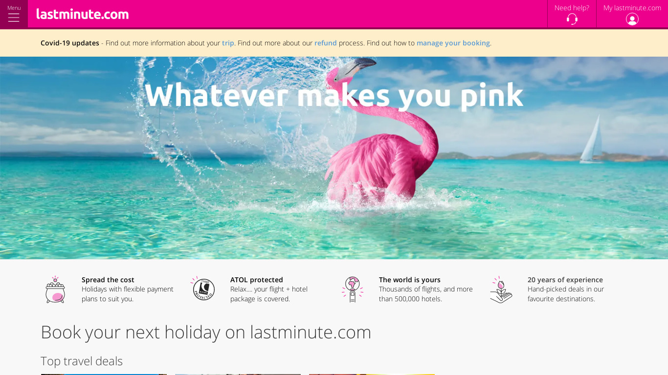 Lastminute.com Landing page