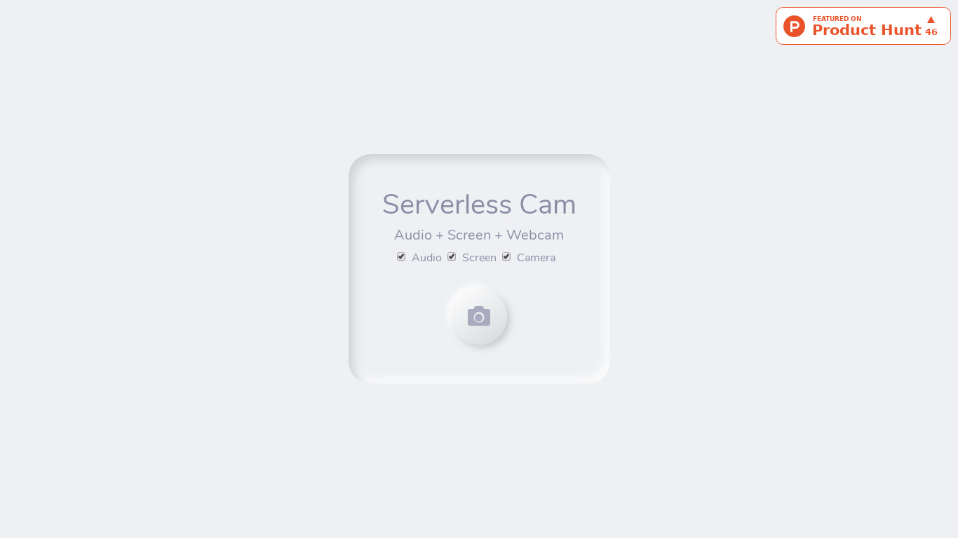 Serverless Cam Landing page