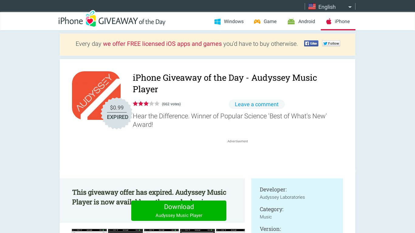 Audyssey Music Player Landing page