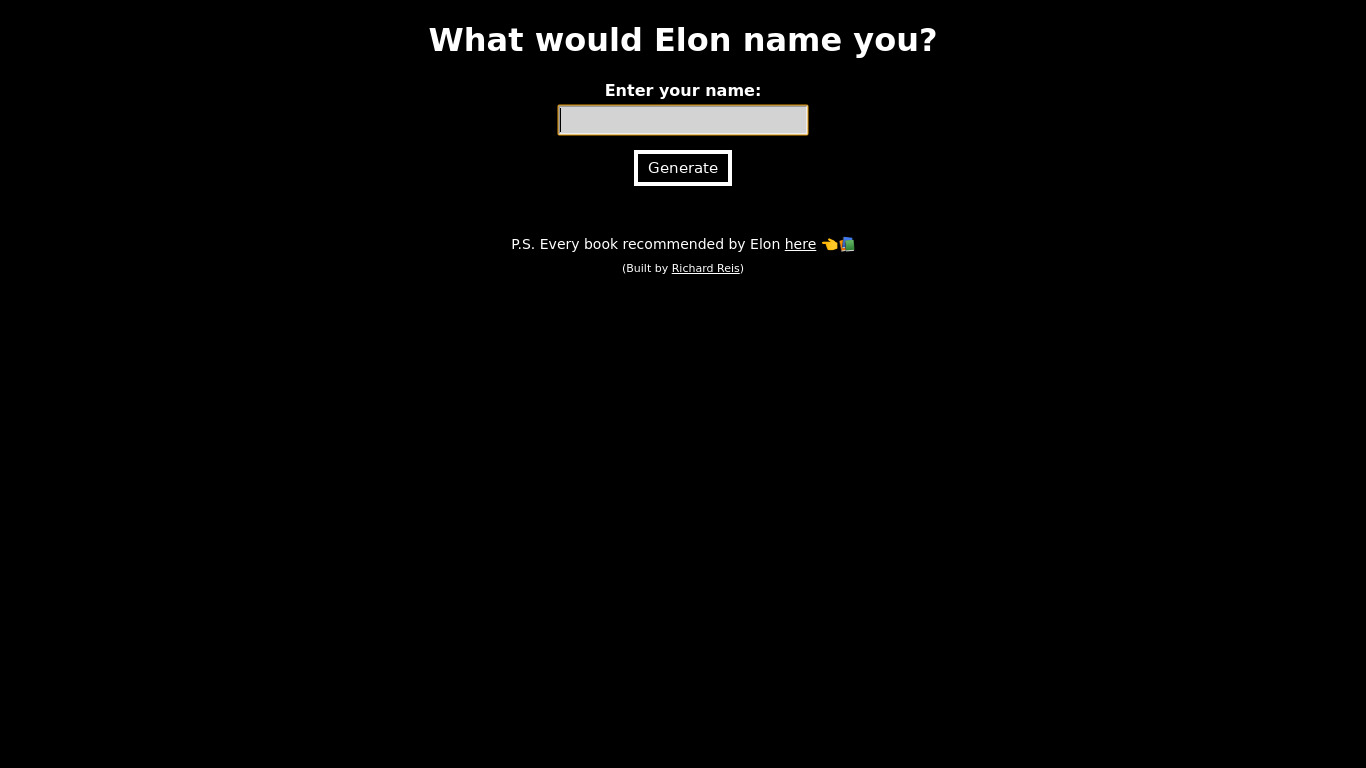 Elon Musk name generator Landing page