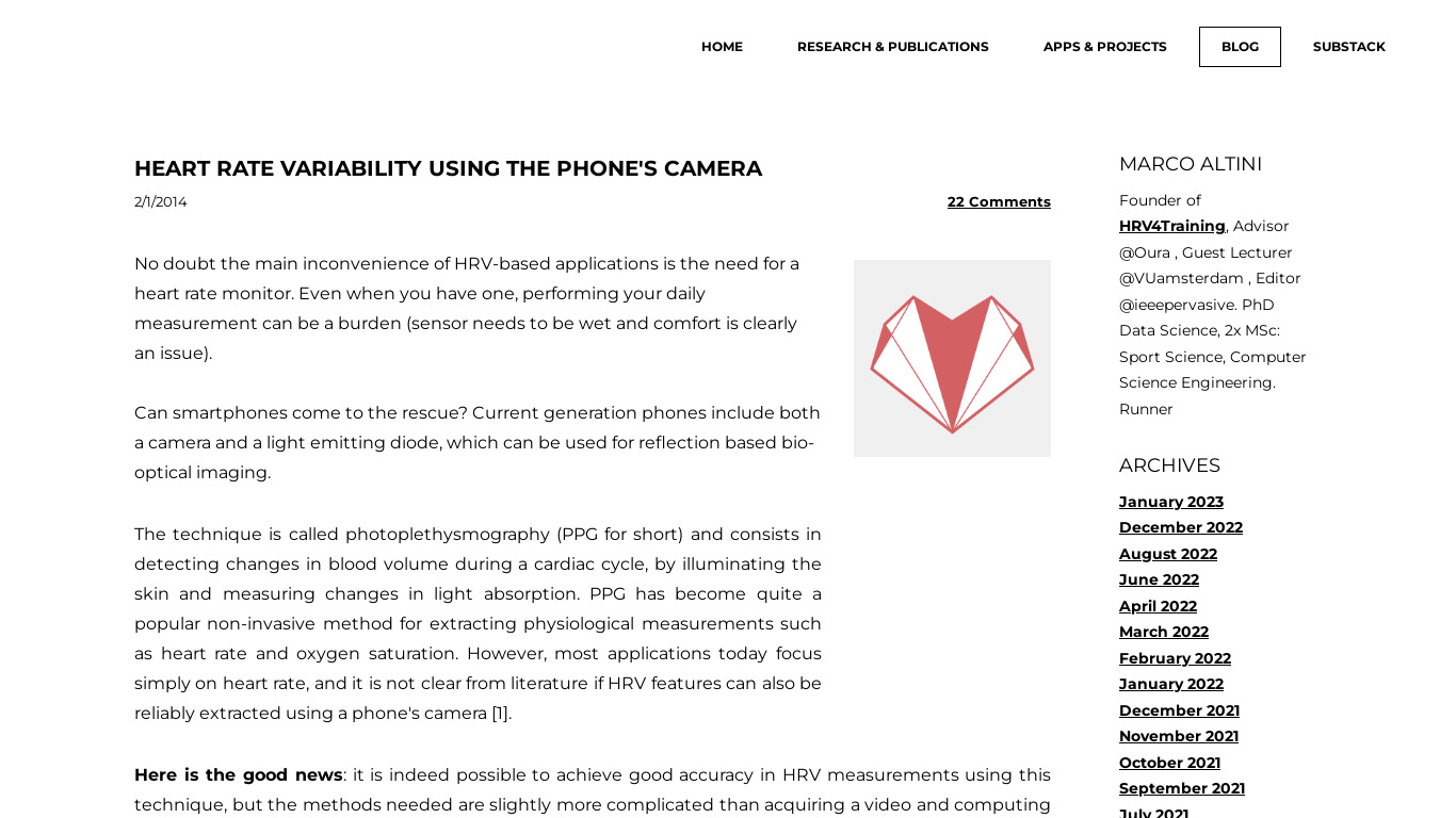 Camera Heart Rate Variability Landing page