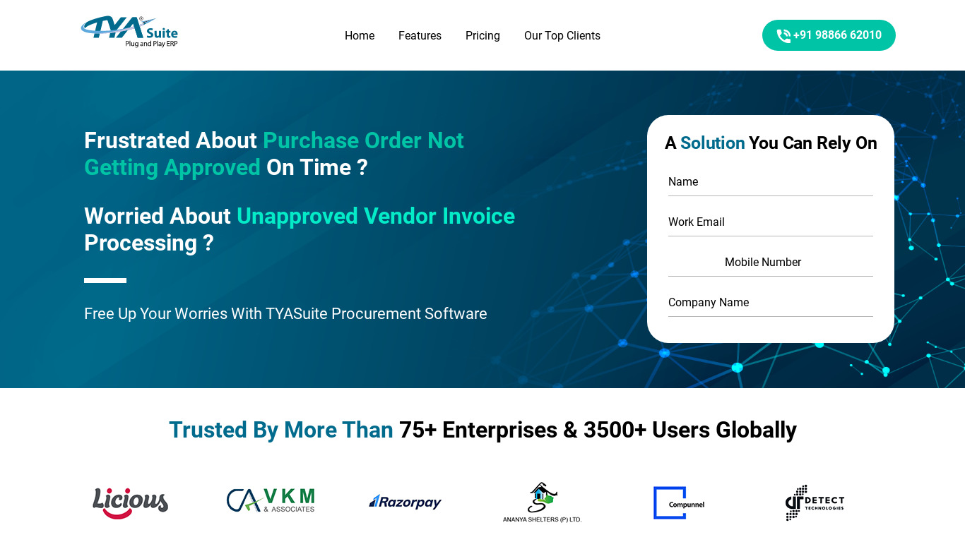 TYASuite Procurement to Pay Landing page