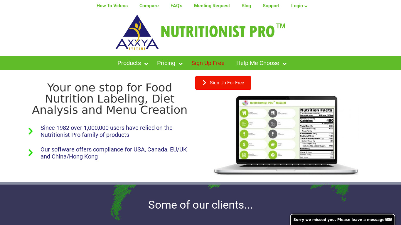 Nutritionist Pro Landing page