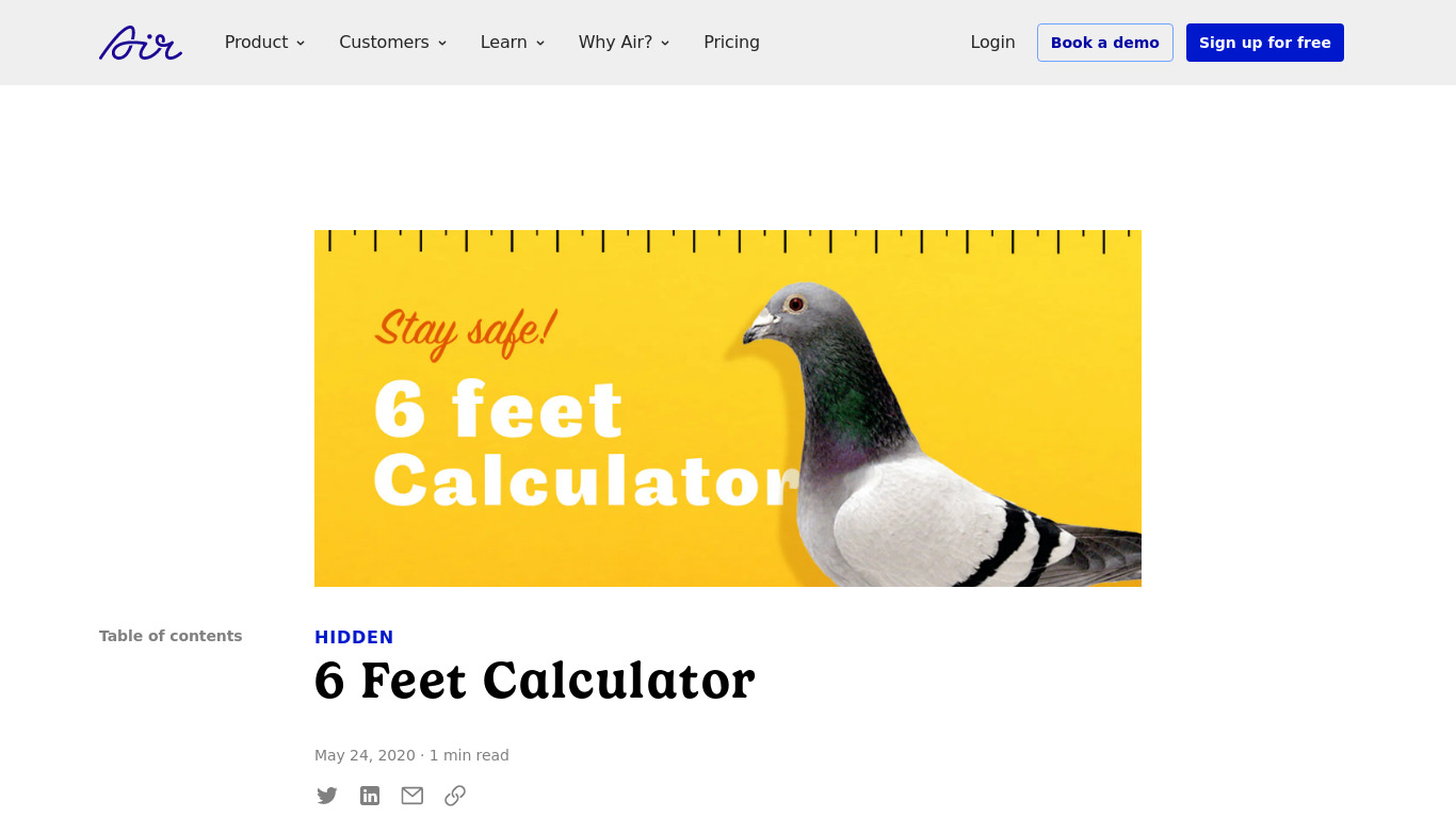 6 Feet Calculator Landing page