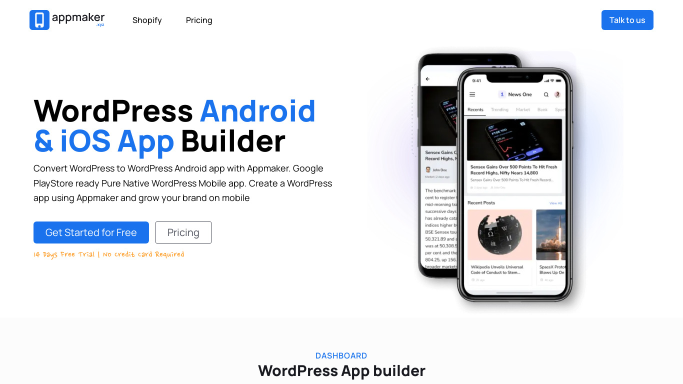 Appmaker WP Landing page