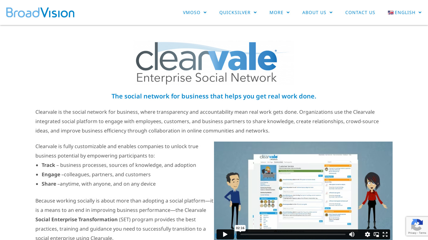 BroadVision Clearvale Landing page