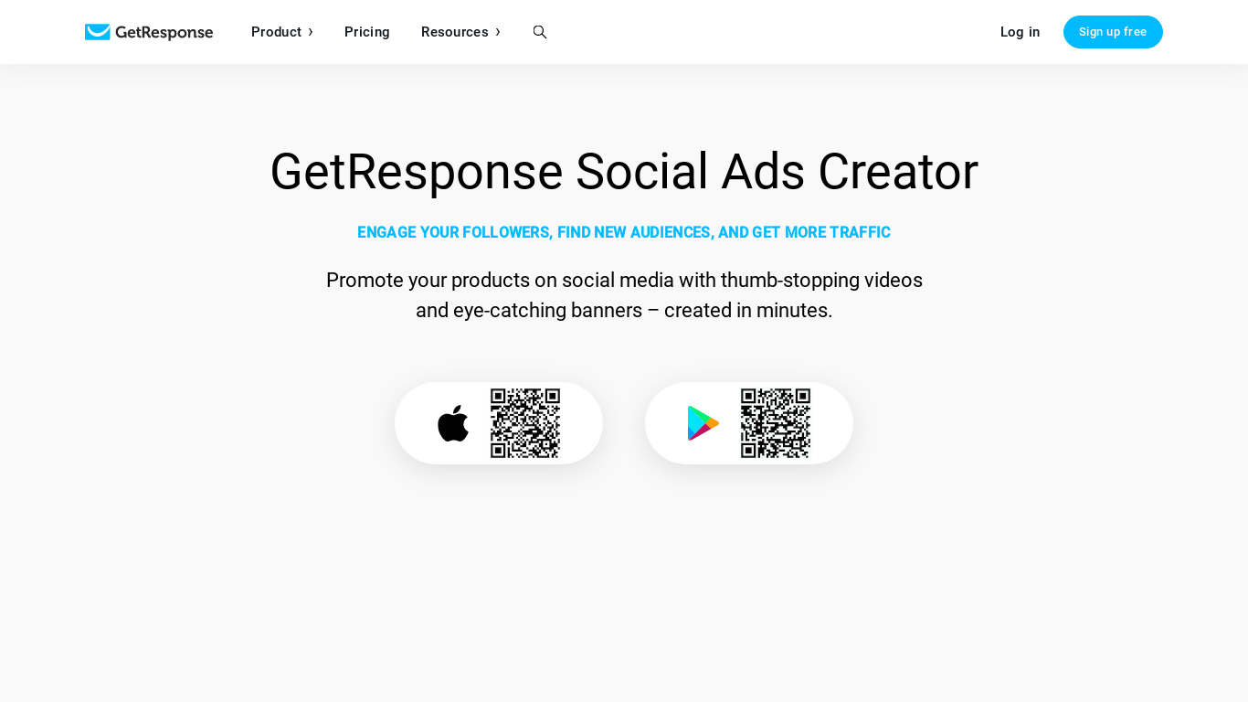 GetResponse Social Ads Creator Landing page