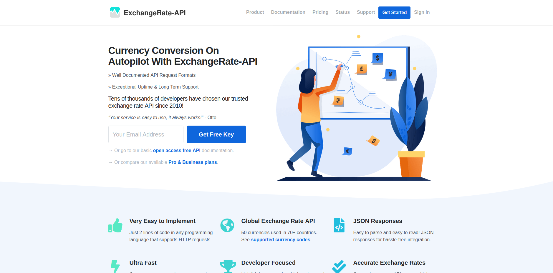 ExchangeRate-API Landing page