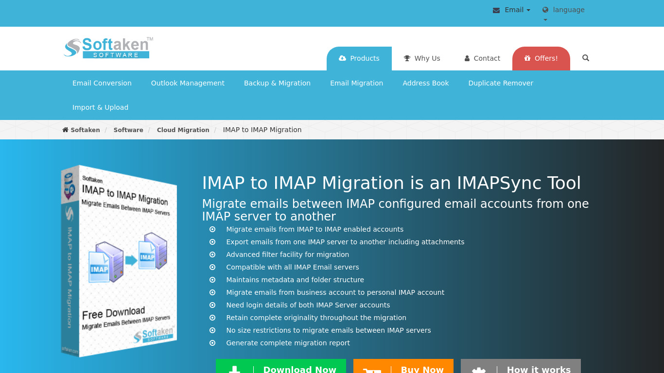Softaken IMAP to IMAP Migration Landing page