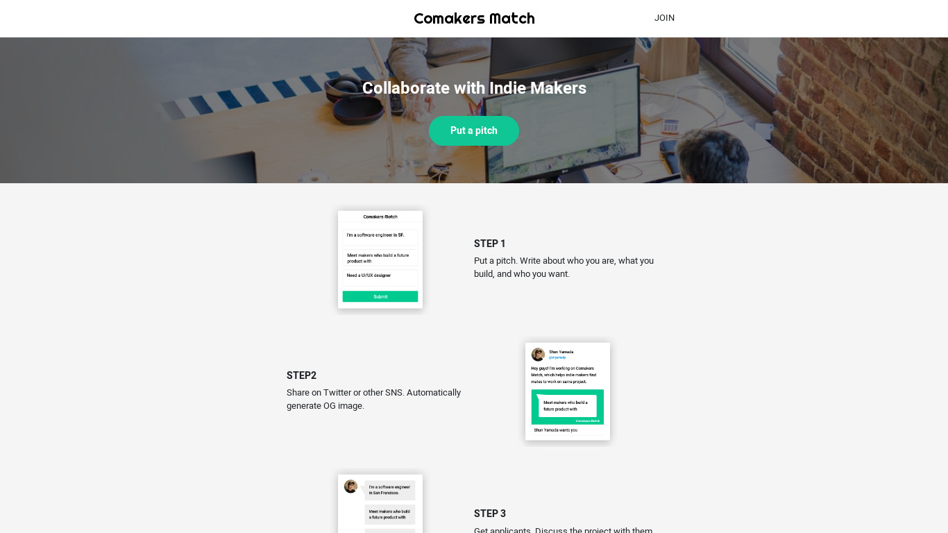 Comakers Match Landing page