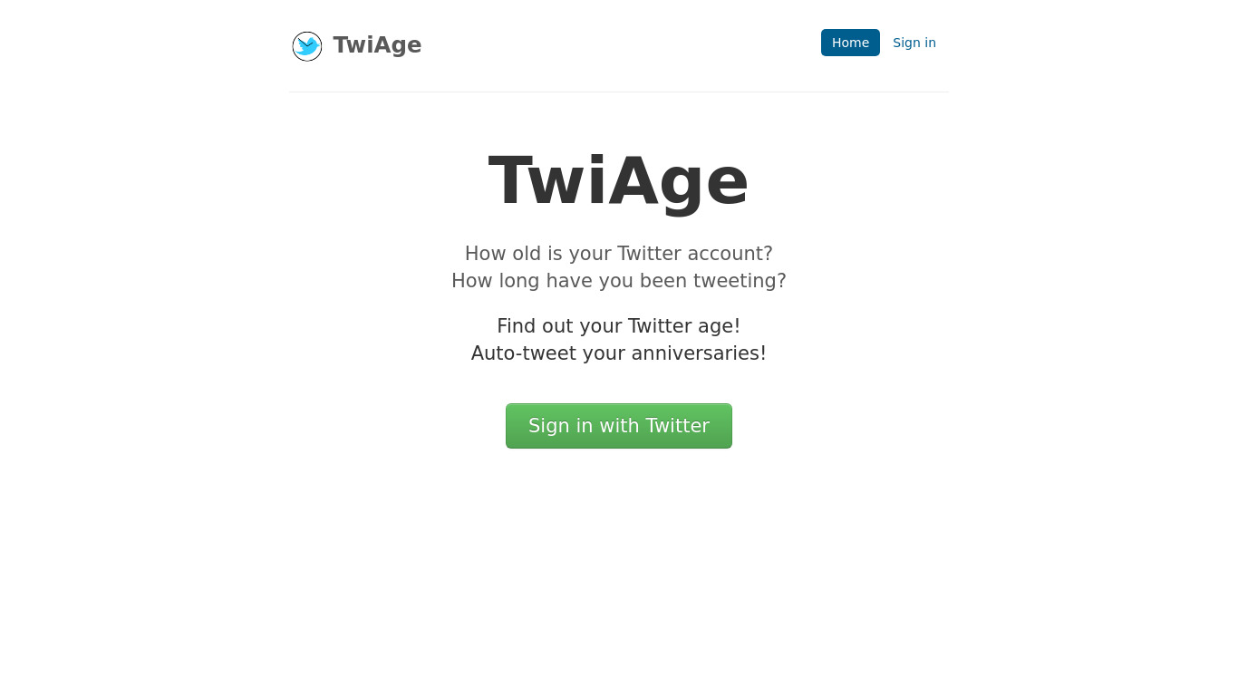 TwiAge Landing page