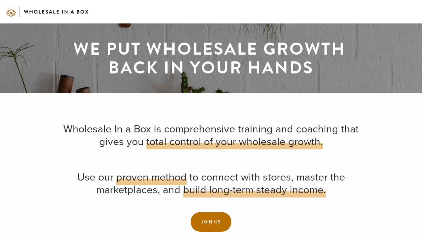 Wholesale In A Box Landing page