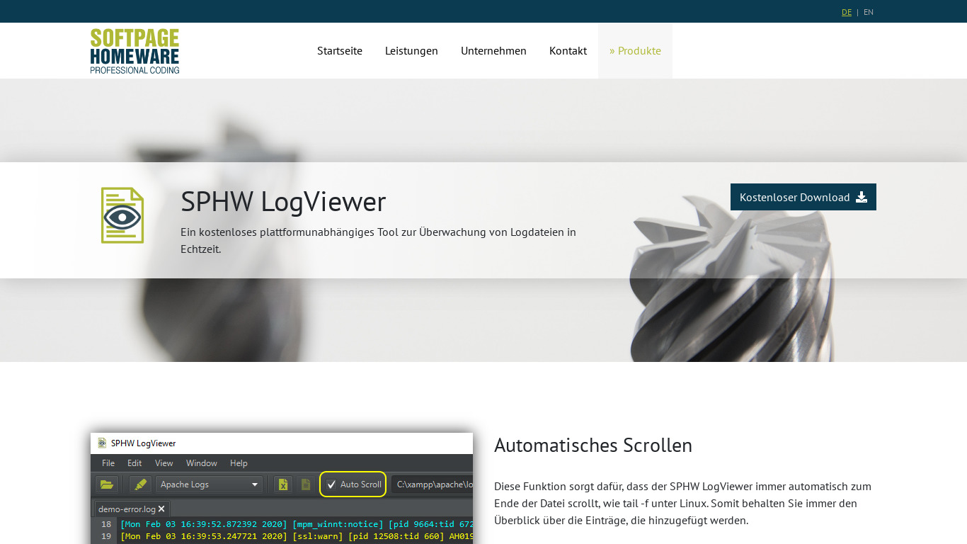 SPHW - LogViewer Landing page