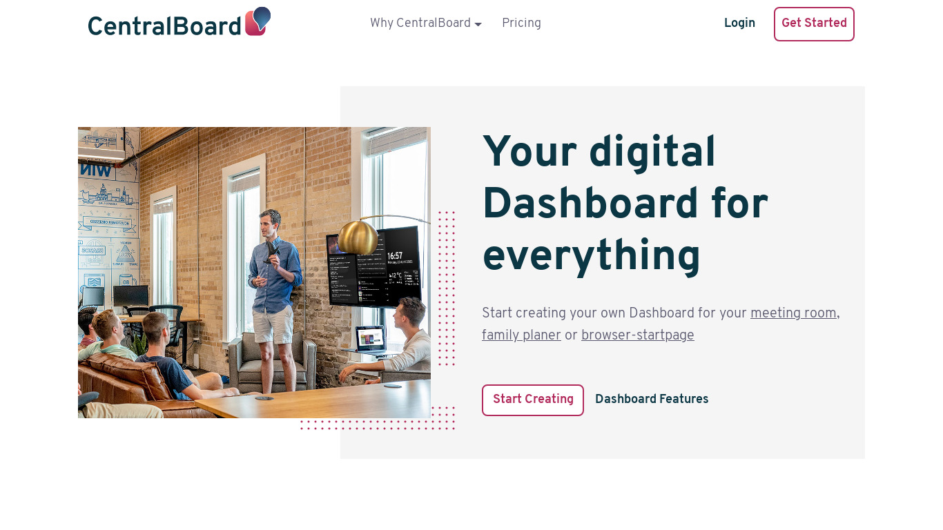 CentralBoard Landing page