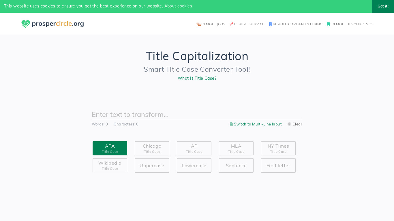 Capitalize My Titles Landing page