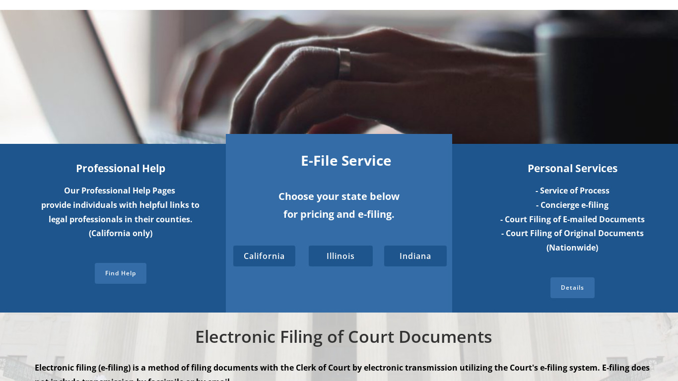 Legal eFile Landing page