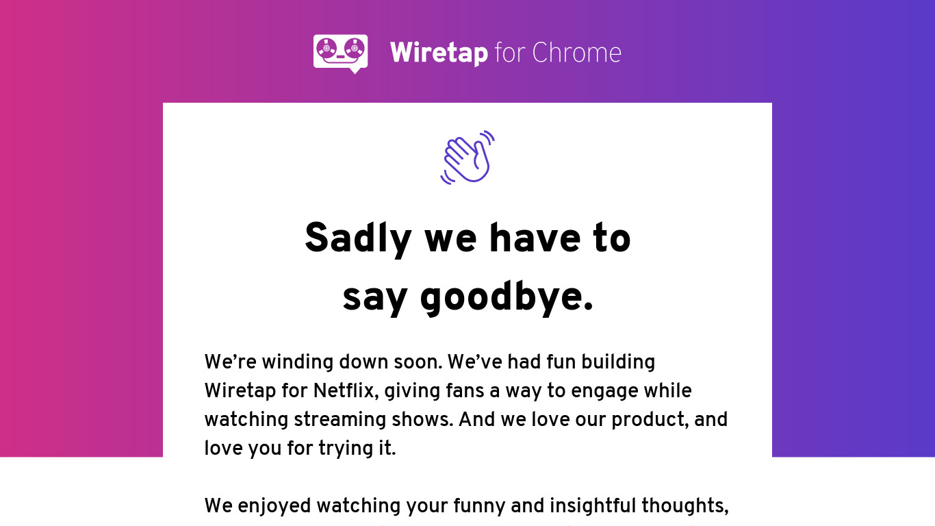 Wiretap.co Landing page