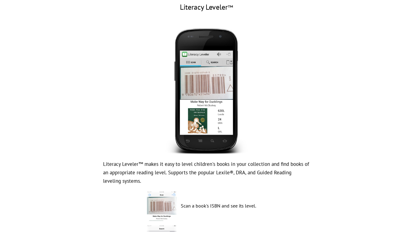 Literacy Leveler Landing page