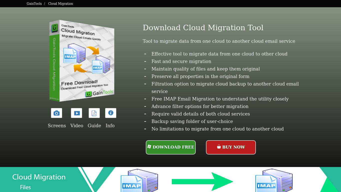 GainTools Cloud Migration Tool Landing page
