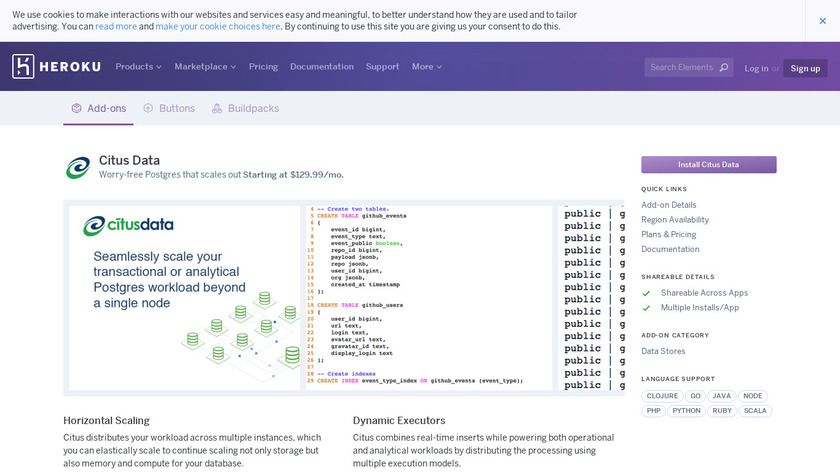 Citus add-on for Heroku Landing Page