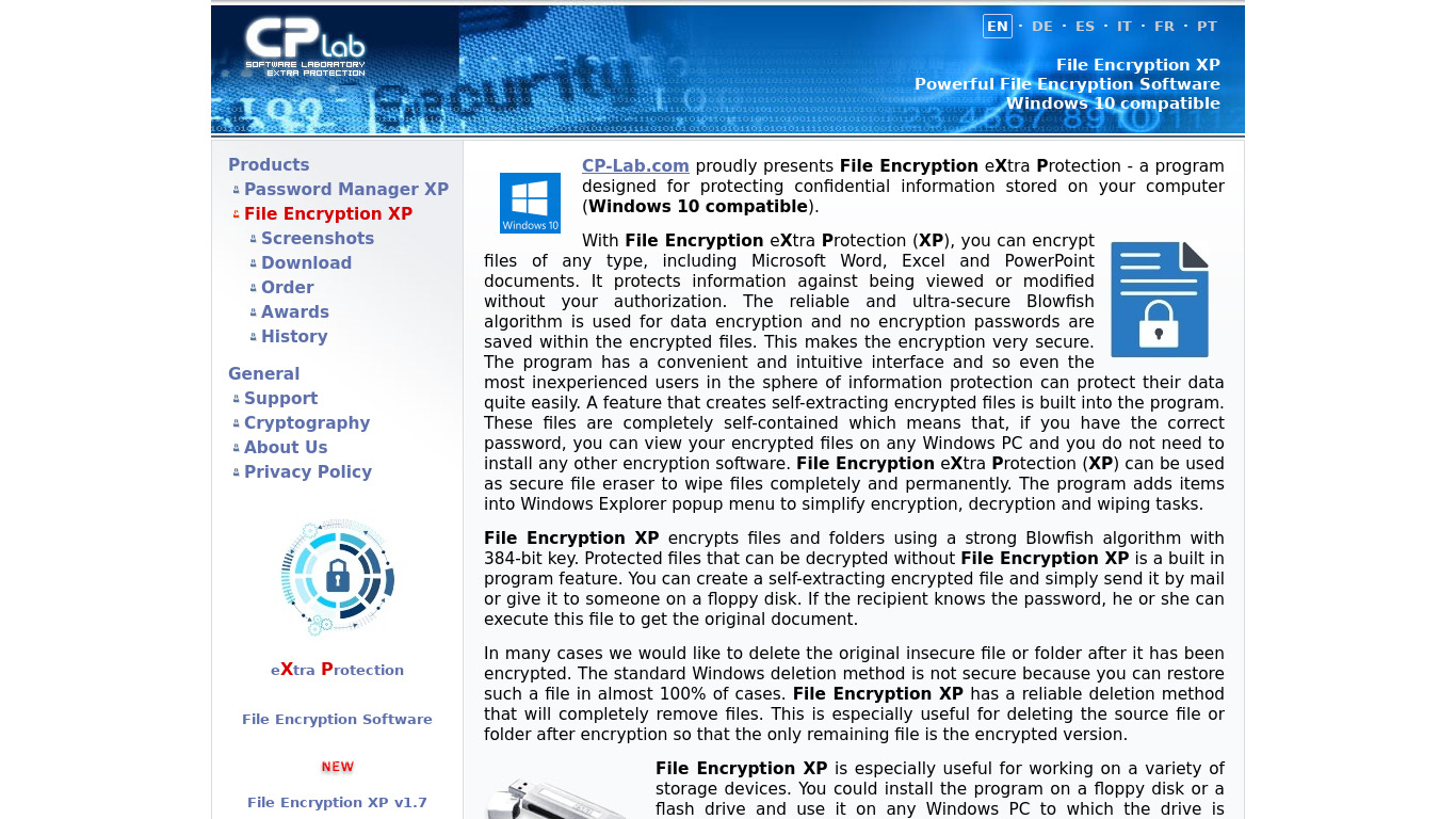 File Encryption XP Landing page