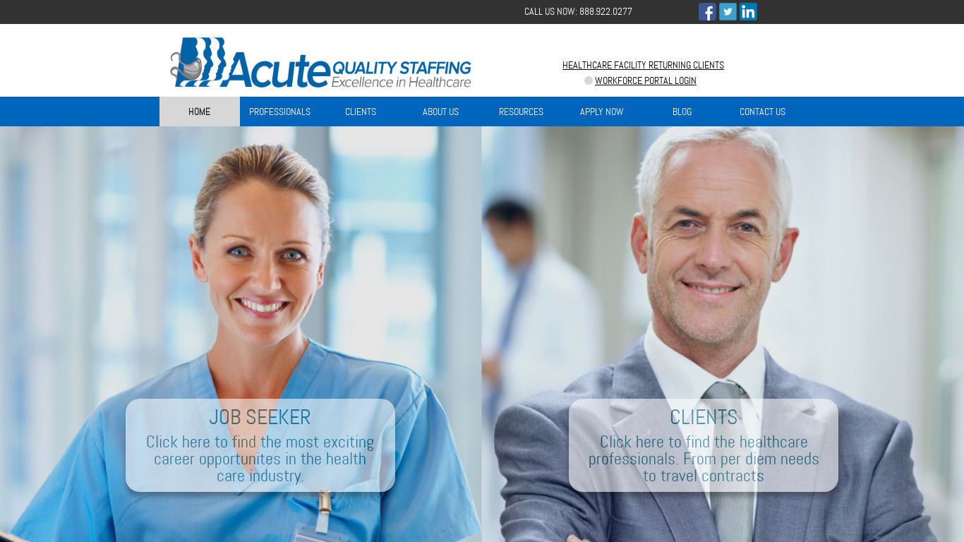 Acute Quality Staffing Landing page