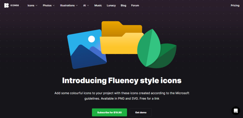 Fluent Icons by Icons8 Landing Page