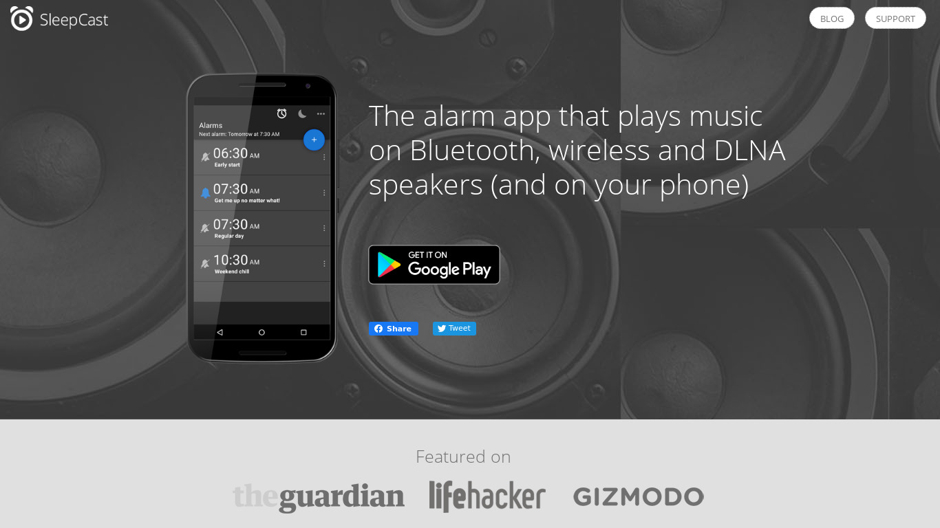 SleepCast: Wireless Music Alarm Clock Landing page