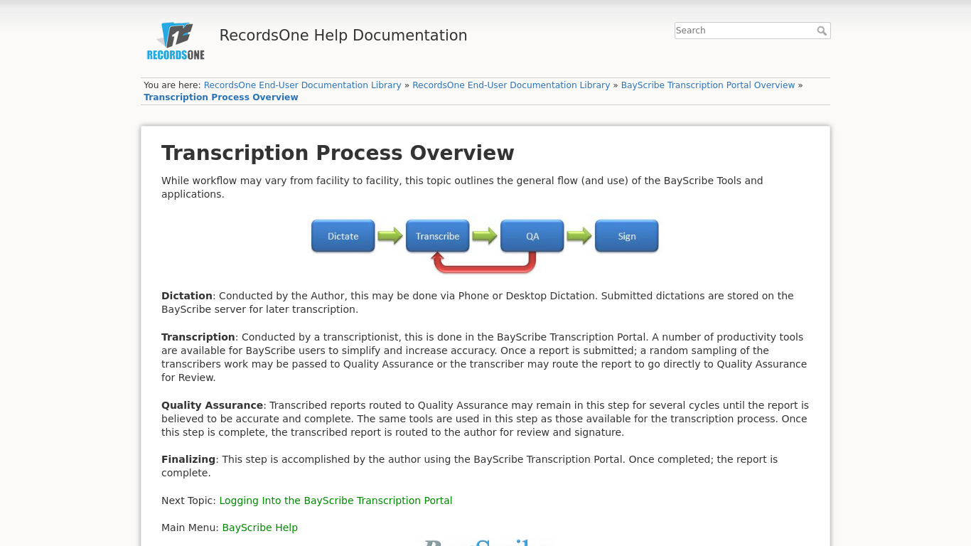 RecordsOne Transcription Landing page
