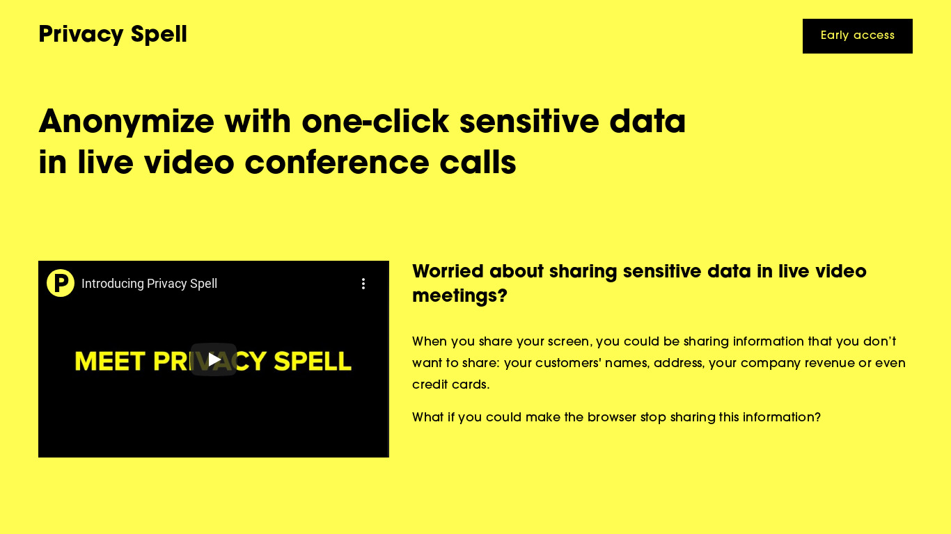 Privacy Spell Landing page