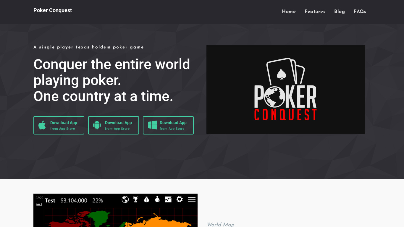 Poker Conquest Game Landing page