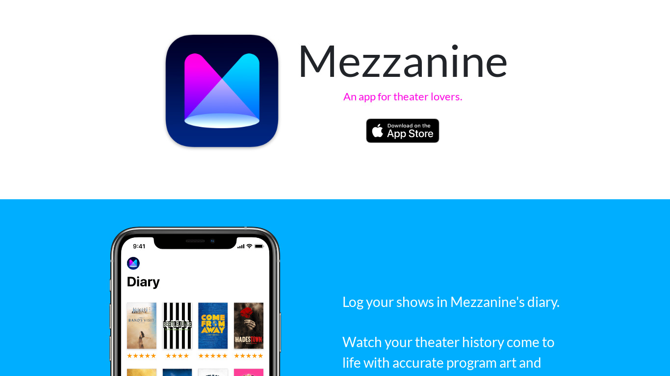 Mezzanine Theater Diary Landing page