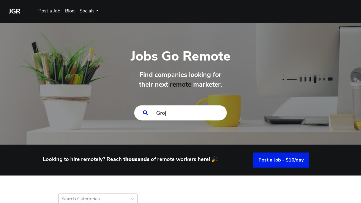 Jobs Go Remote Landing page
