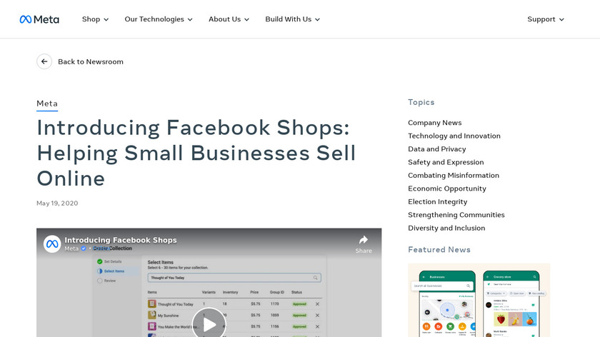 Facebook Shops Landing Page
