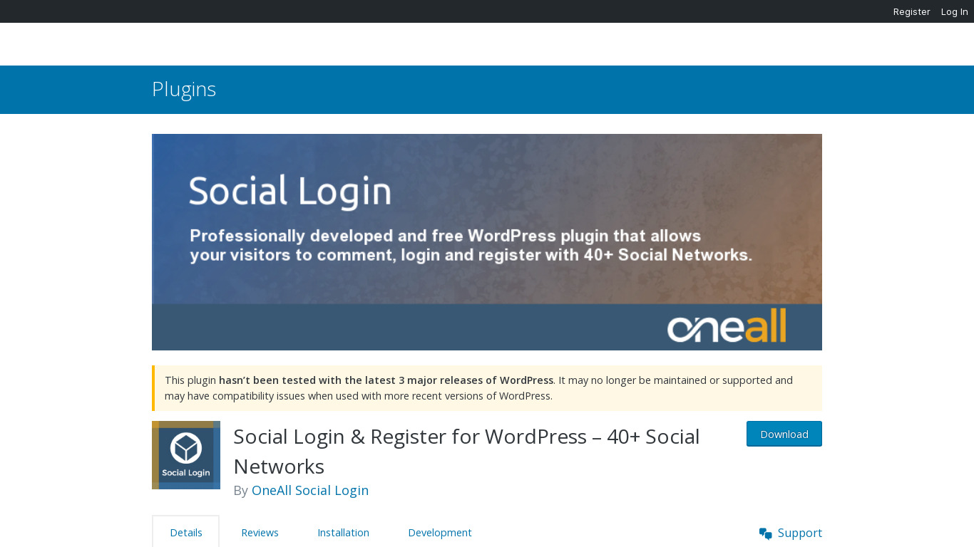Social Login Plugin Landing page