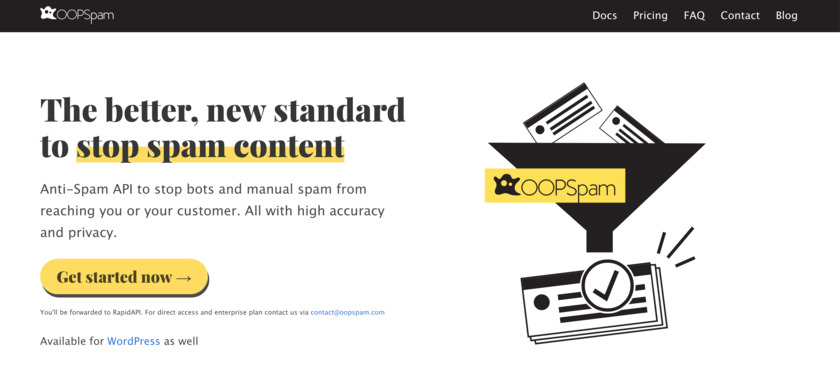 OOPSpam Anti-Spam API Landing Page