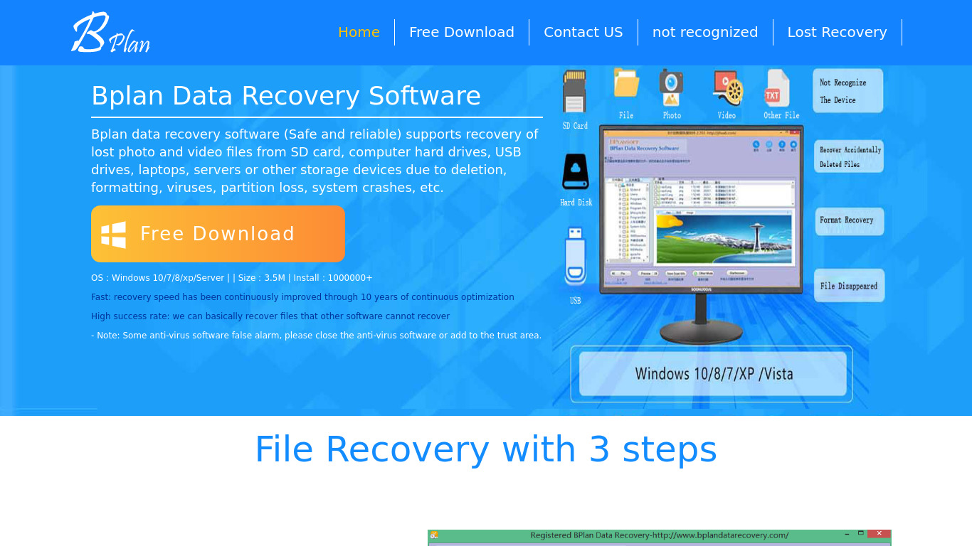 BPlan Data Recovery Landing page