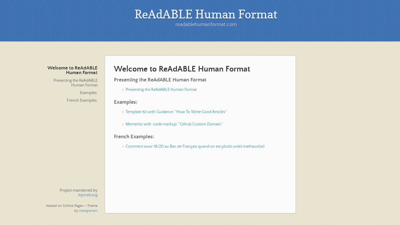 ReAdABLE Human Format Landing page