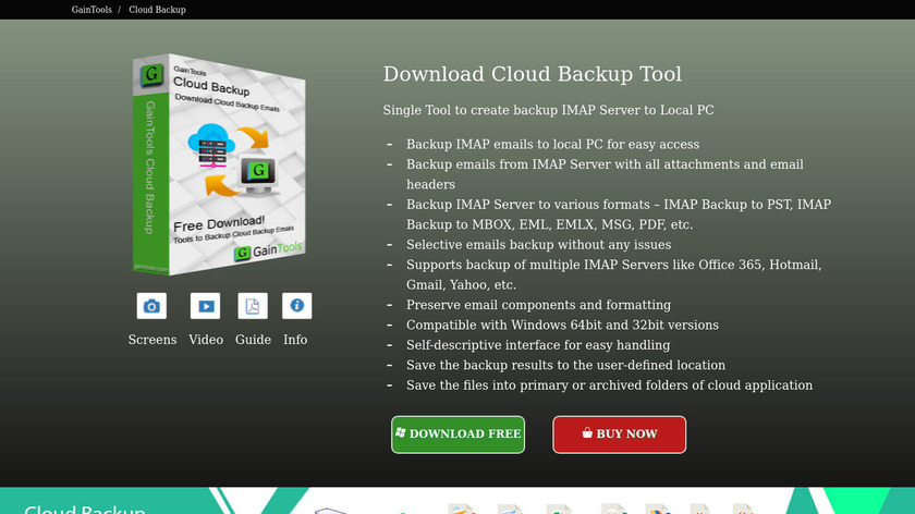 GainTools Cloud Backup Landing Page