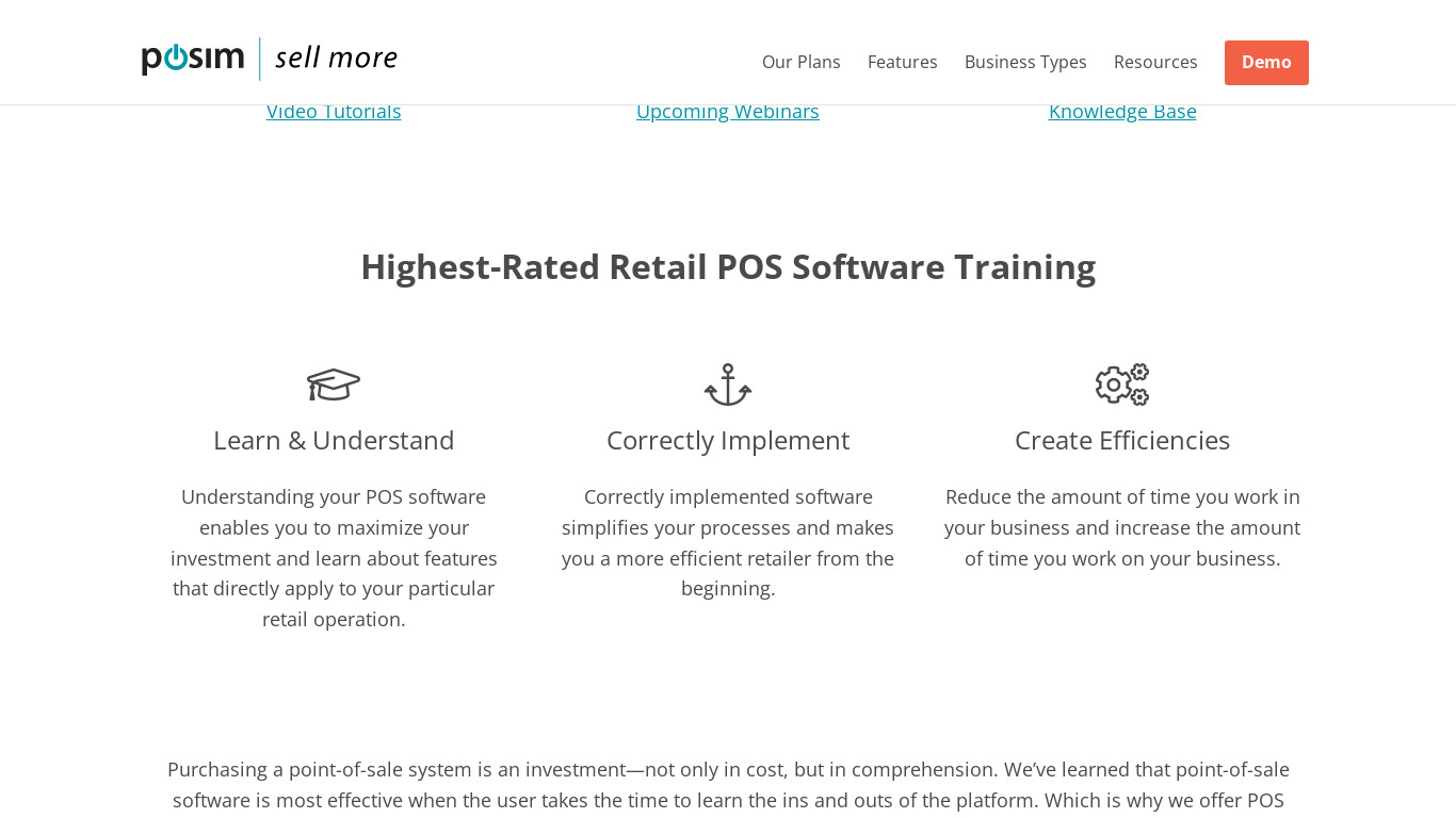 POSIM Retail POS Landing page