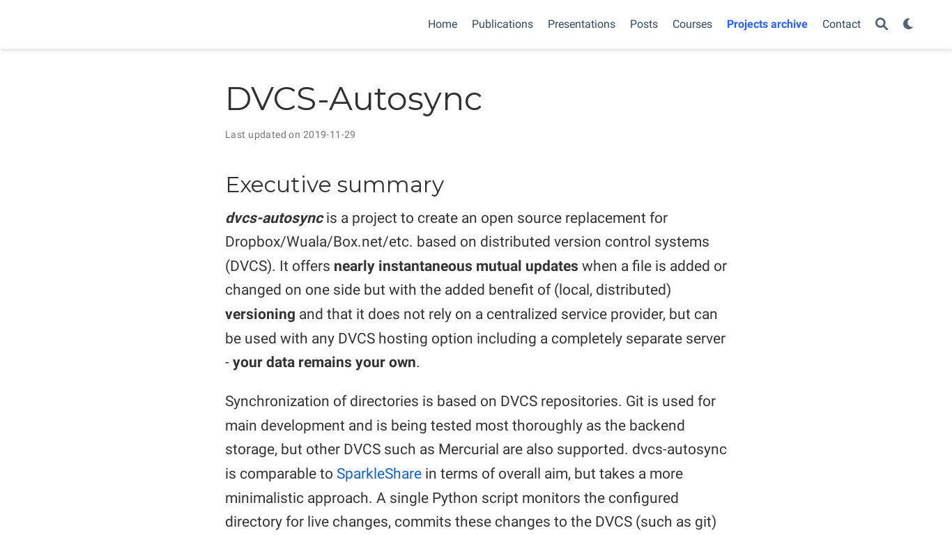 DVCS-Autosync Landing page