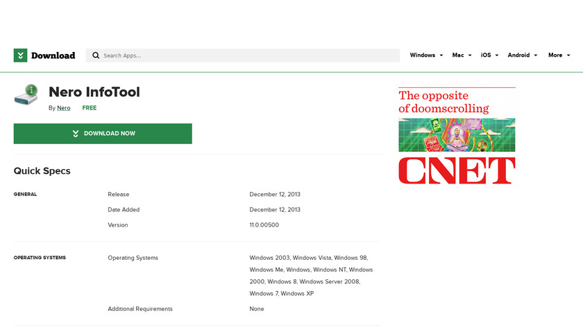 Nero InfoTool Landing Page